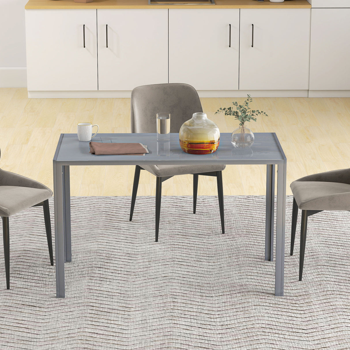 Glass Top Kitchen Dining Table Rectangular for 4 People - Velmora