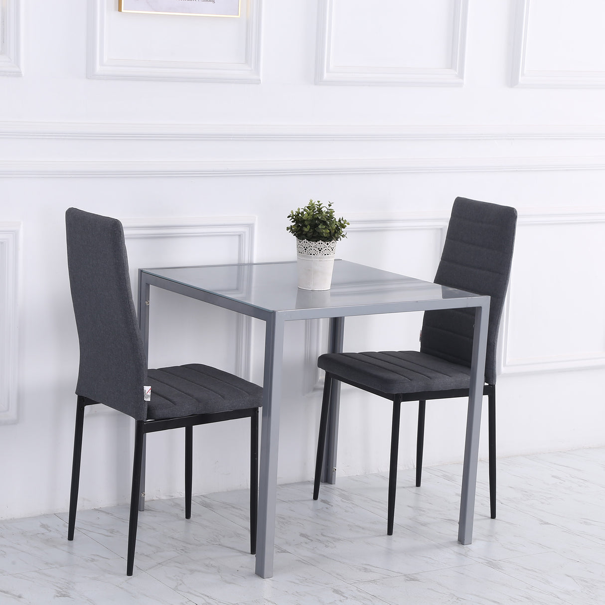 Glass Top Kitchen Dining Table Square for 2 to 4 People - Velmora