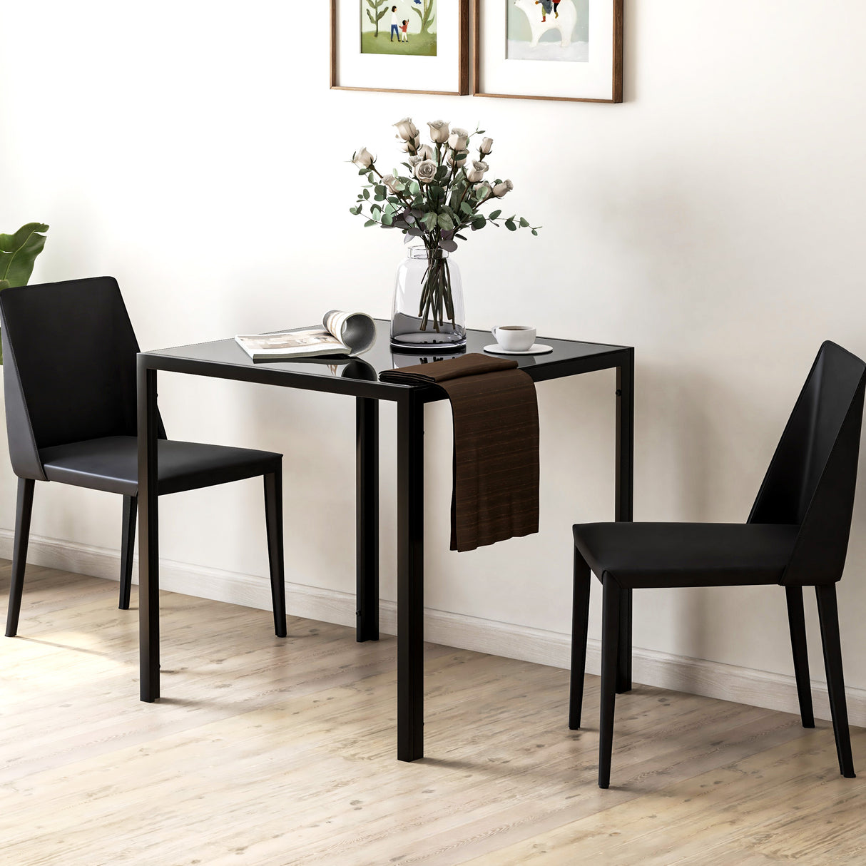 Glass Top Kitchen Dining Table Square for 2 to 4 People - Velmora