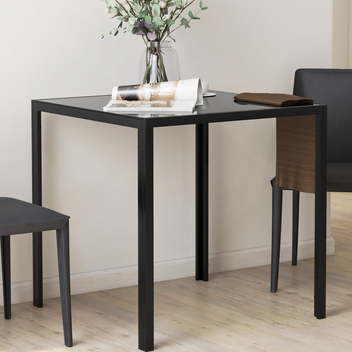 Glass Top Kitchen Dining Table Square for 2 to 4 People - Velmora