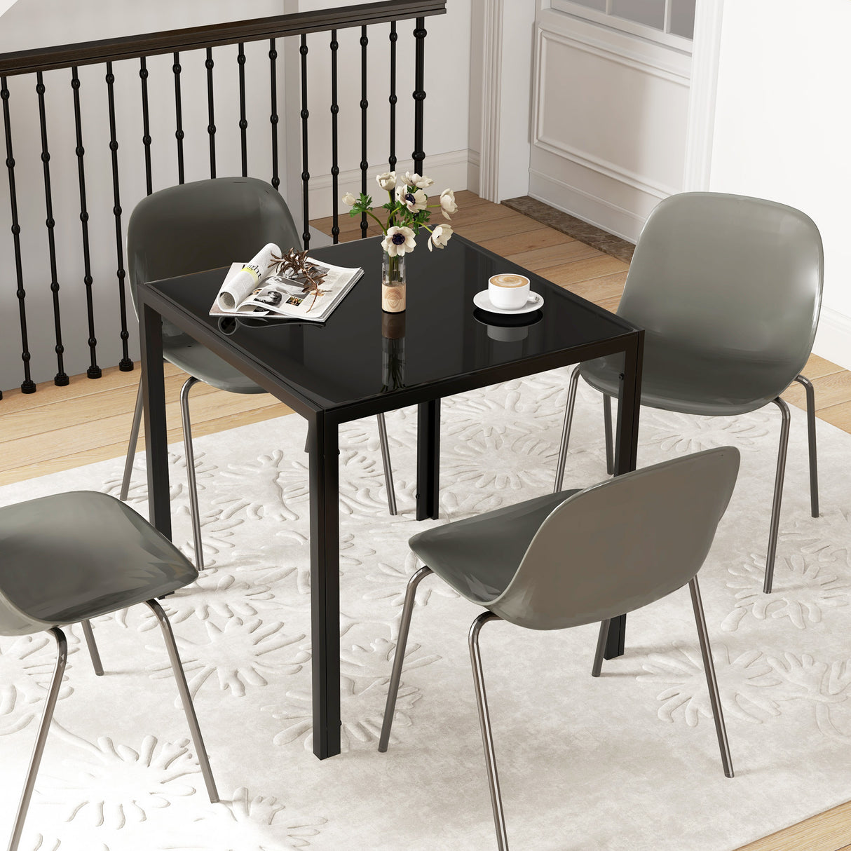 Glass Top Kitchen Dining Table Square for 2 to 4 People - Velmora