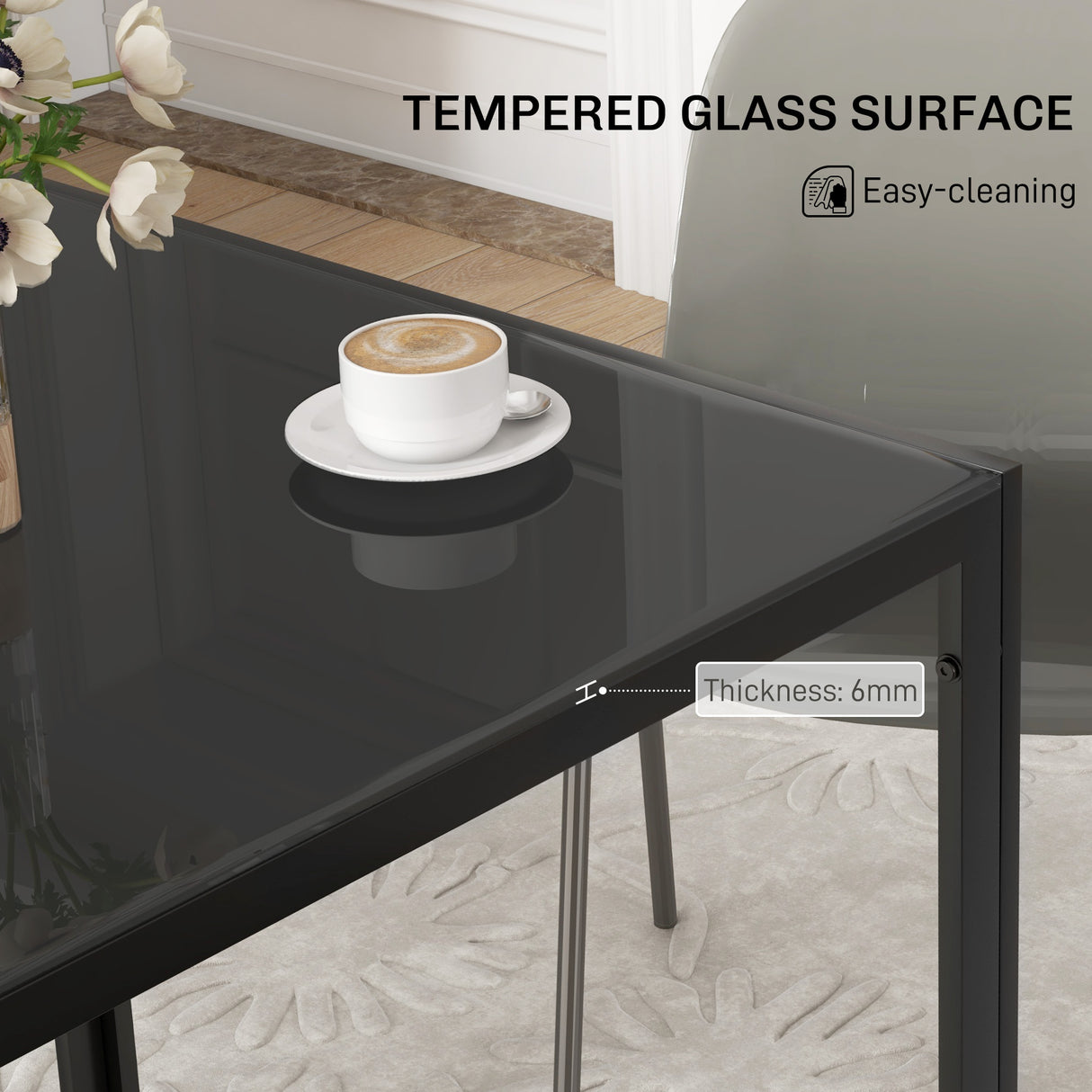 Glass Top Kitchen Dining Table Square for 2 to 4 People - Velmora