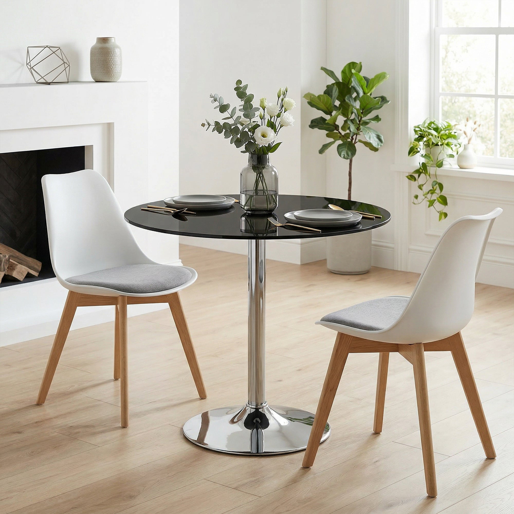 Glass Top Modern Bar Table 70cm Round for 4 People - Velmora