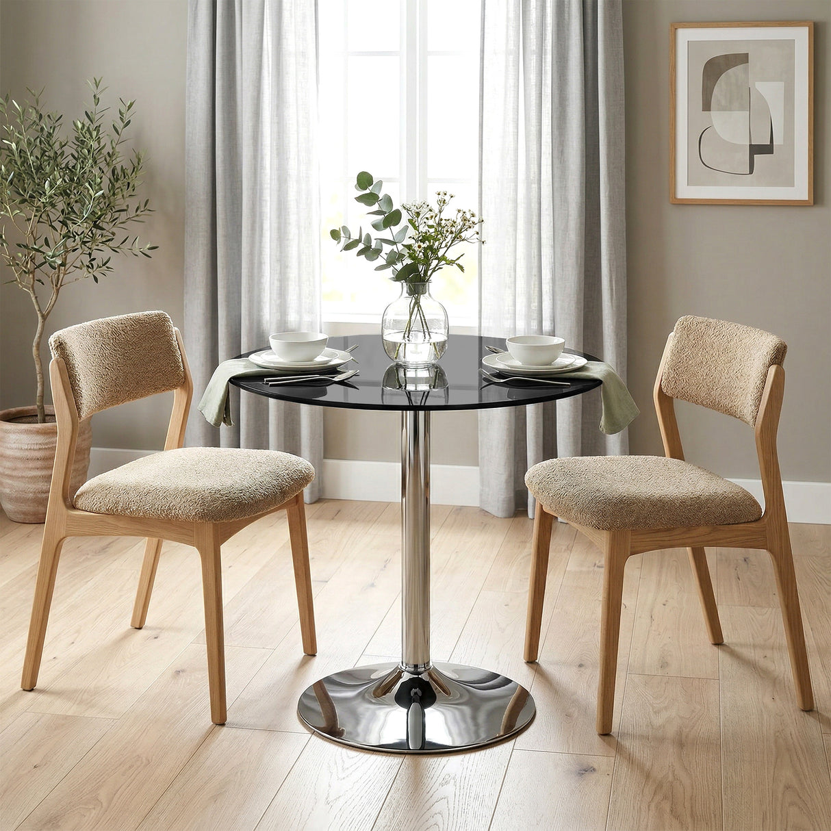 Glass Top Modern Bar Table 70cm Round for 4 People - Velmora