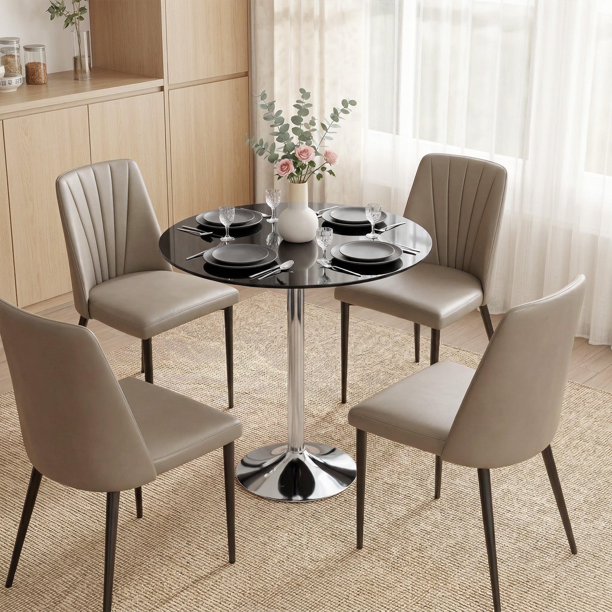Glass Top Modern Bar Table 70cm Round for 4 People - Velmora