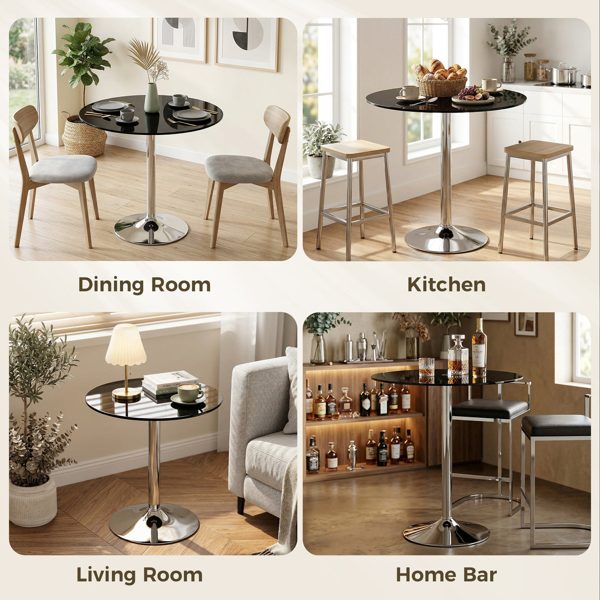 Glass Top Modern Bar Table 70cm Round for 4 People - Velmora