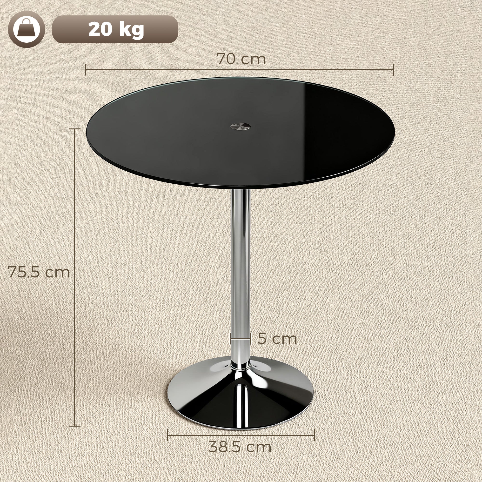 Glass Top Modern Bar Table 70cm Round for 4 People - Velmora