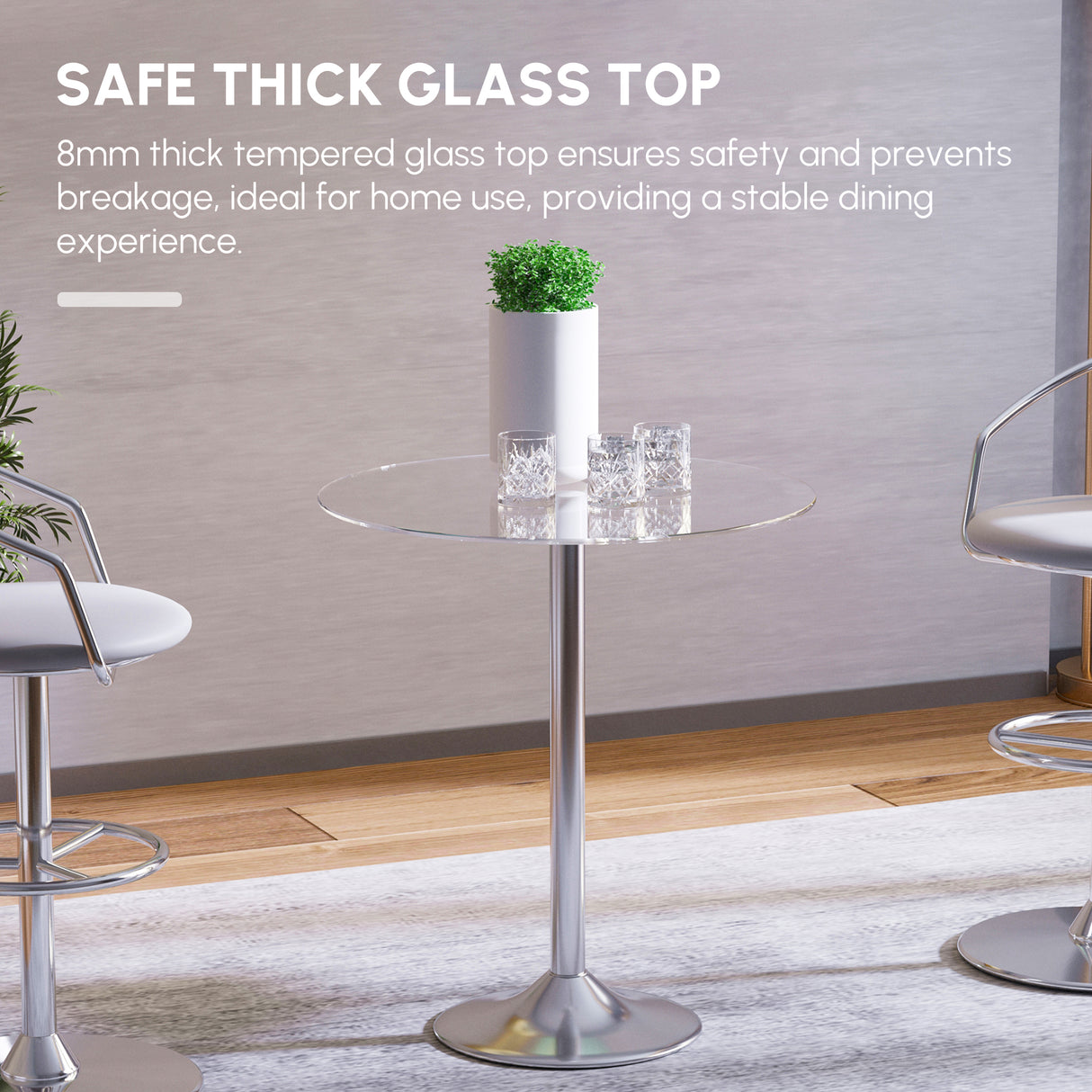 Glass Top Modern Bar Table 70cm Round for 4 People - Velmora