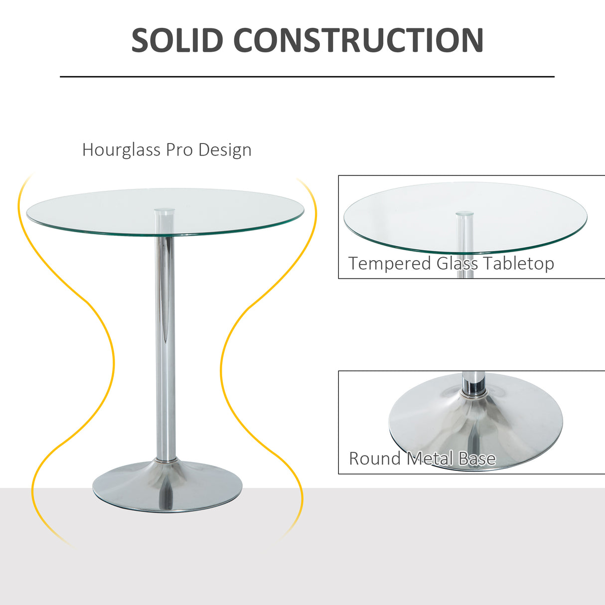 Glass Top Modern Bar Table 70cm Round for 4 People - Velmora