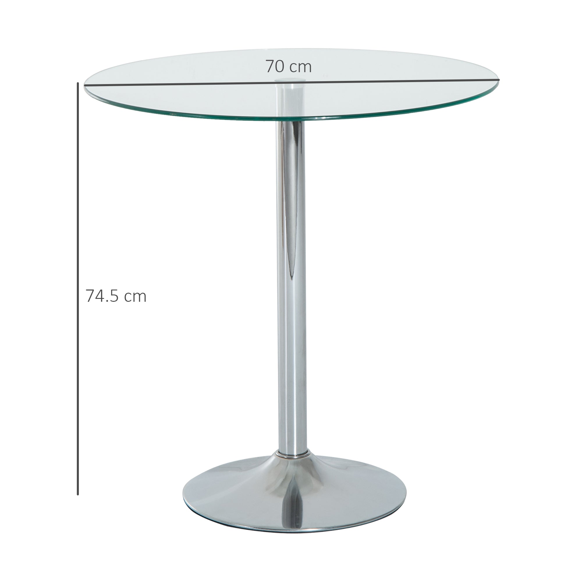 Glass Top Modern Bar Table 70cm Round for 4 People - Velmora