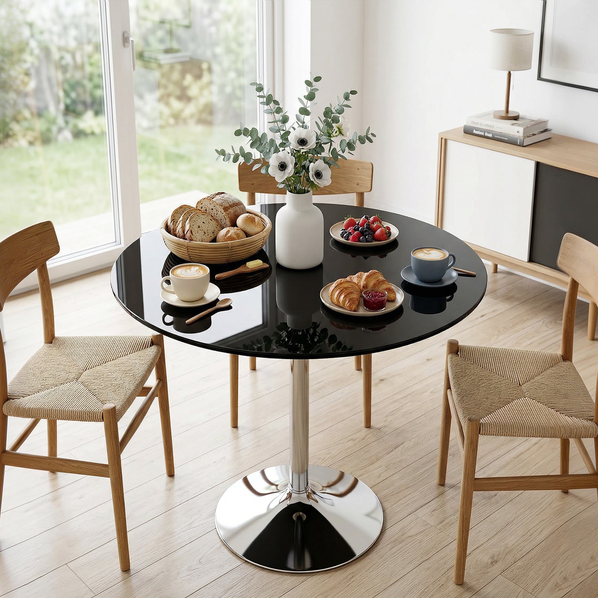 Glass Top Modern Bar Table 80cm Round for 4 People - Velmora