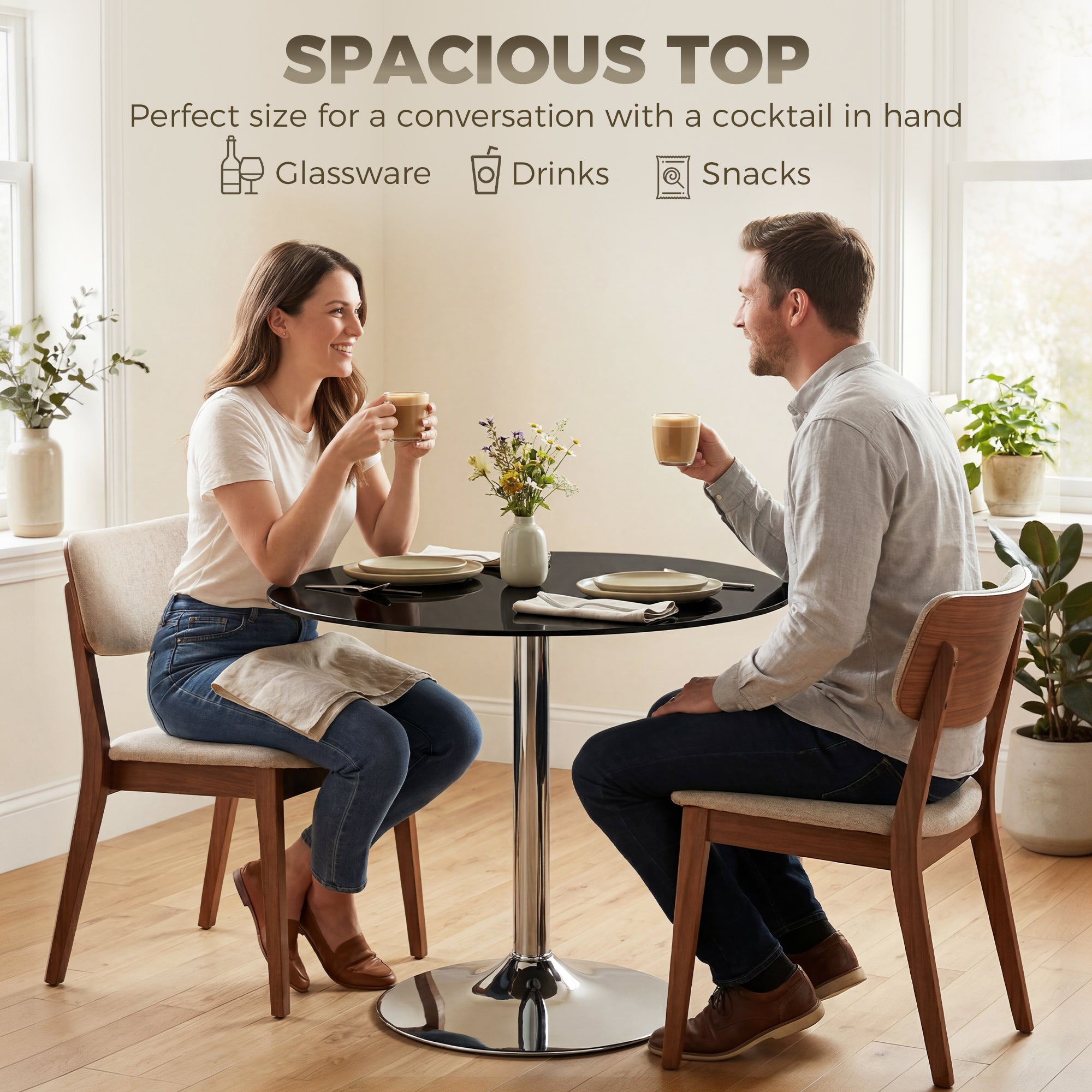 Glass Top Modern Bar Table 80cm Round for 4 People - Velmora