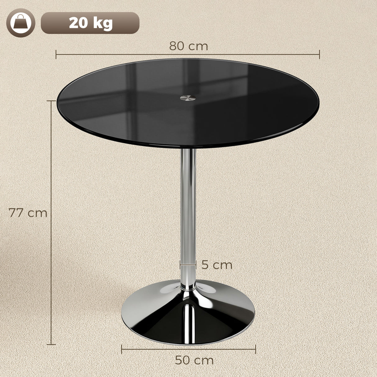 Glass Top Modern Bar Table 80cm Round for 4 People - Velmora
