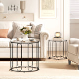 Glass Top Nest of 2 Tables Round With Elliptical Cut-Out Design - Velmora