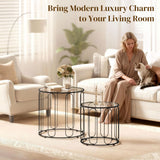 Glass Top Nest of 2 Tables Round With Elliptical Cut-Out Design - Velmora