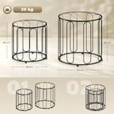 Glass Top Nest of 2 Tables Round With Elliptical Cut-Out Design - Velmora