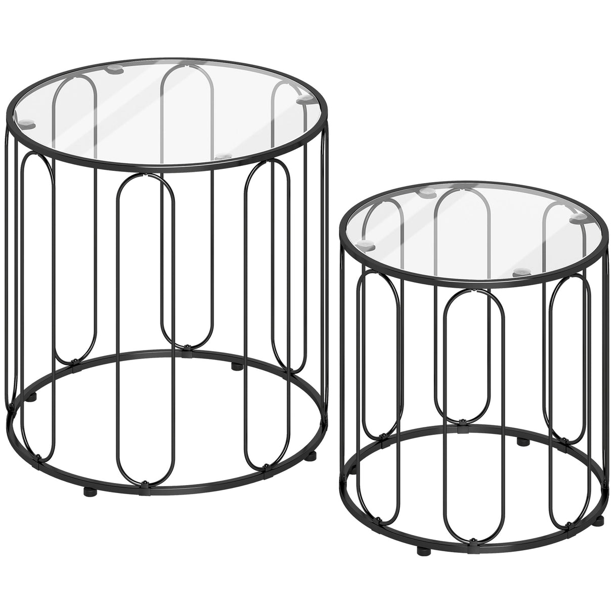 Glass Top Nest of 2 Tables Round With Elliptical Cut-Out Design - Velmora