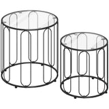 Glass Top Nest of 2 Tables Round With Elliptical Cut-Out Design - Velmora