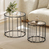 Glass Top Nest of 2 Tables Round With Elliptical Cut-Out Design - Velmora