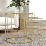 Glass Top Nest of 2 Tables Round With Elliptical Cut-Out Design - Velmora