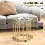 Glass Top Nest of 2 Tables Round With Elliptical Cut-Out Design - Velmora