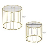 Glass Top Nest of 2 Tables Round With Elliptical Cut-Out Design - Velmora