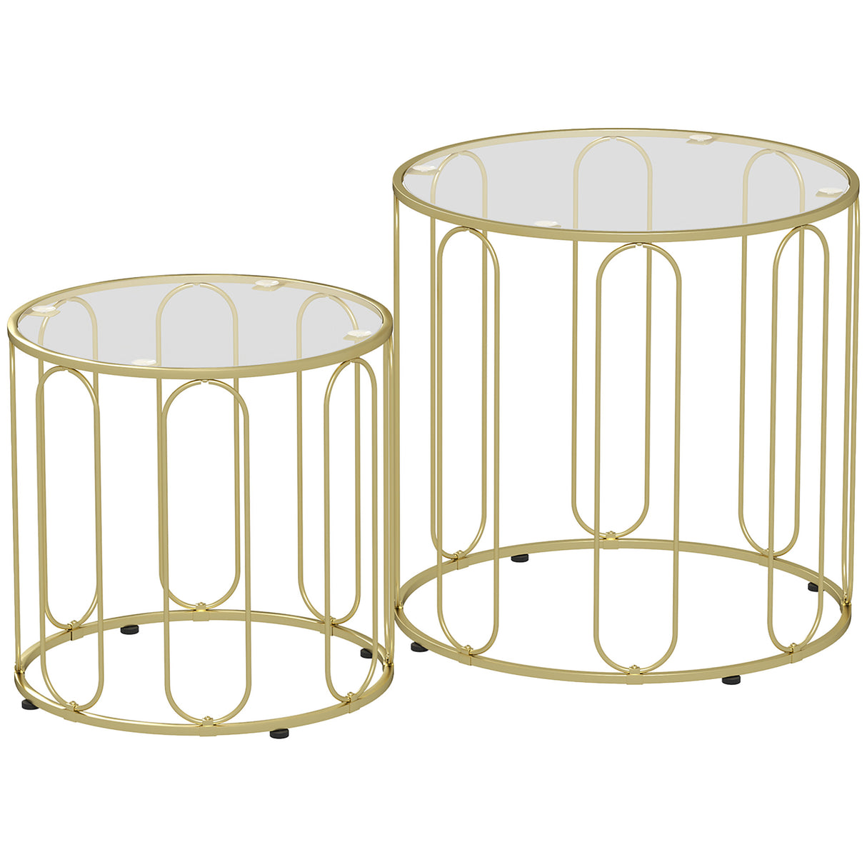 Glass Top Nest of 2 Tables Round With Elliptical Cut-Out Design - Velmora