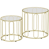 Glass Top Nest of 2 Tables Round With Elliptical Cut-Out Design - Velmora