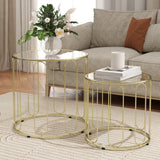 Glass Top Nest of 2 Tables Round With Elliptical Cut-Out Design - Velmora