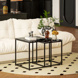 Glass Top Nest of 2 Tables Square With Metal Frame - Velmora