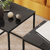 Glass Top Nest of 2 Tables Square With Metal Frame - Velmora