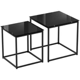 Glass Top Nest of 2 Tables Square With Metal Frame - Velmora