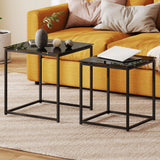 Glass Top Nest of 2 Tables Square With Metal Frame - Velmora