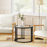 Glass Top Nesting Coffee Tables Round in Set of 2 With Black Steel Frame - Velmora