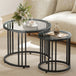 Glass Top Nesting Coffee Tables Round in Set of 2 With Black Steel Frame - Velmora