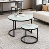 Glass Top Nesting Coffee Tables Round in Set of 2 With Steel Frame - Velmora