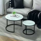Glass Top Nesting Coffee Tables Round in Set of 2 With Steel Frame - Velmora