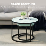Glass Top Nesting Coffee Tables Round in Set of 2 With Steel Frame - Velmora