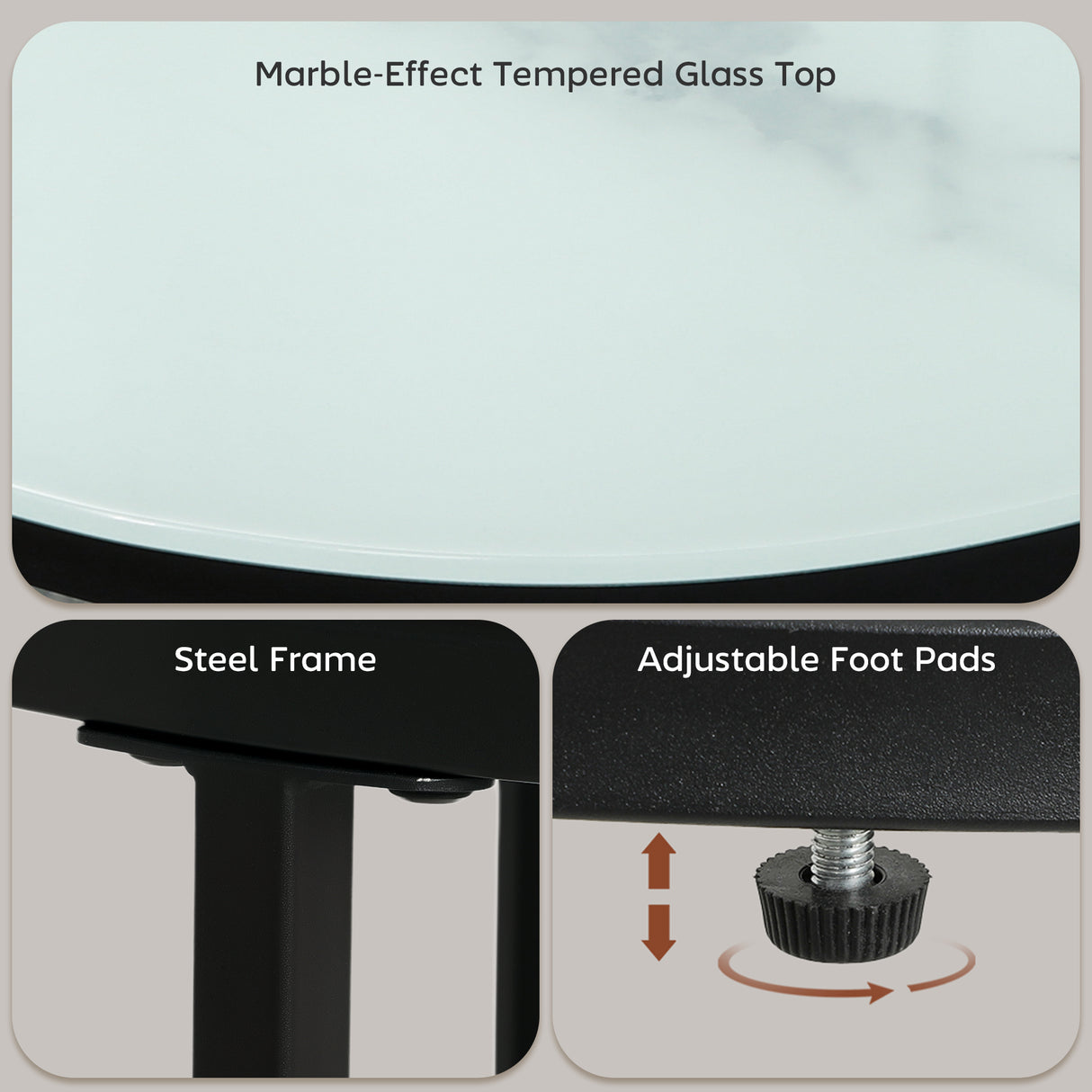Glass Top Nesting Coffee Tables Round in Set of 2 With Steel Frame - Velmora