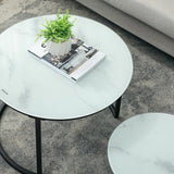 Glass Top Nesting Coffee Tables Round in Set of 2 With Steel Frame - Velmora