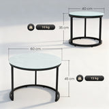 Glass Top Nesting Coffee Tables Round in Set of 2 With Steel Frame - Velmora