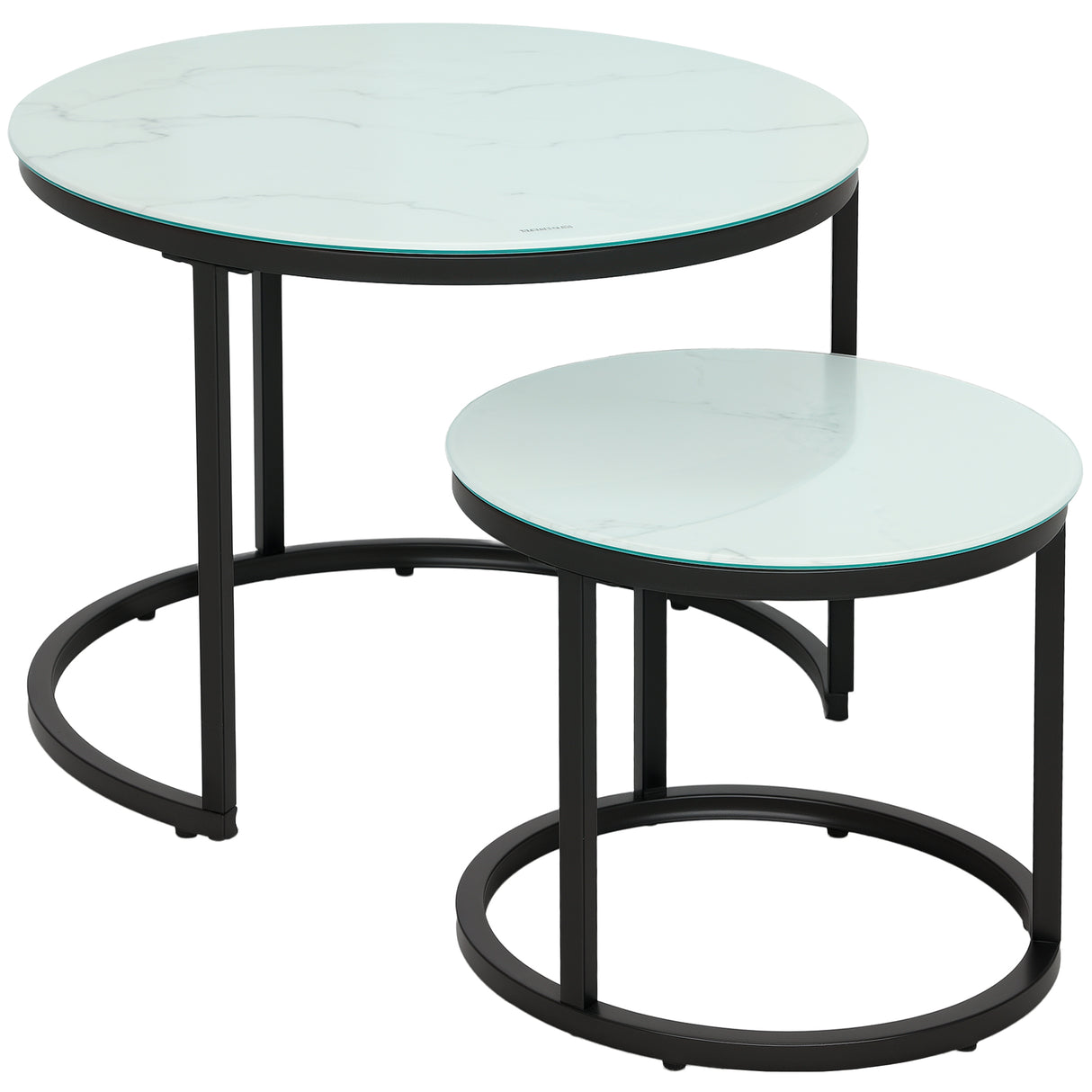 Glass Top Nesting Coffee Tables Round in Set of 2 With Steel Frame - Velmora
