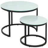 Glass Top Nesting Coffee Tables Round in Set of 2 With Steel Frame - Velmora