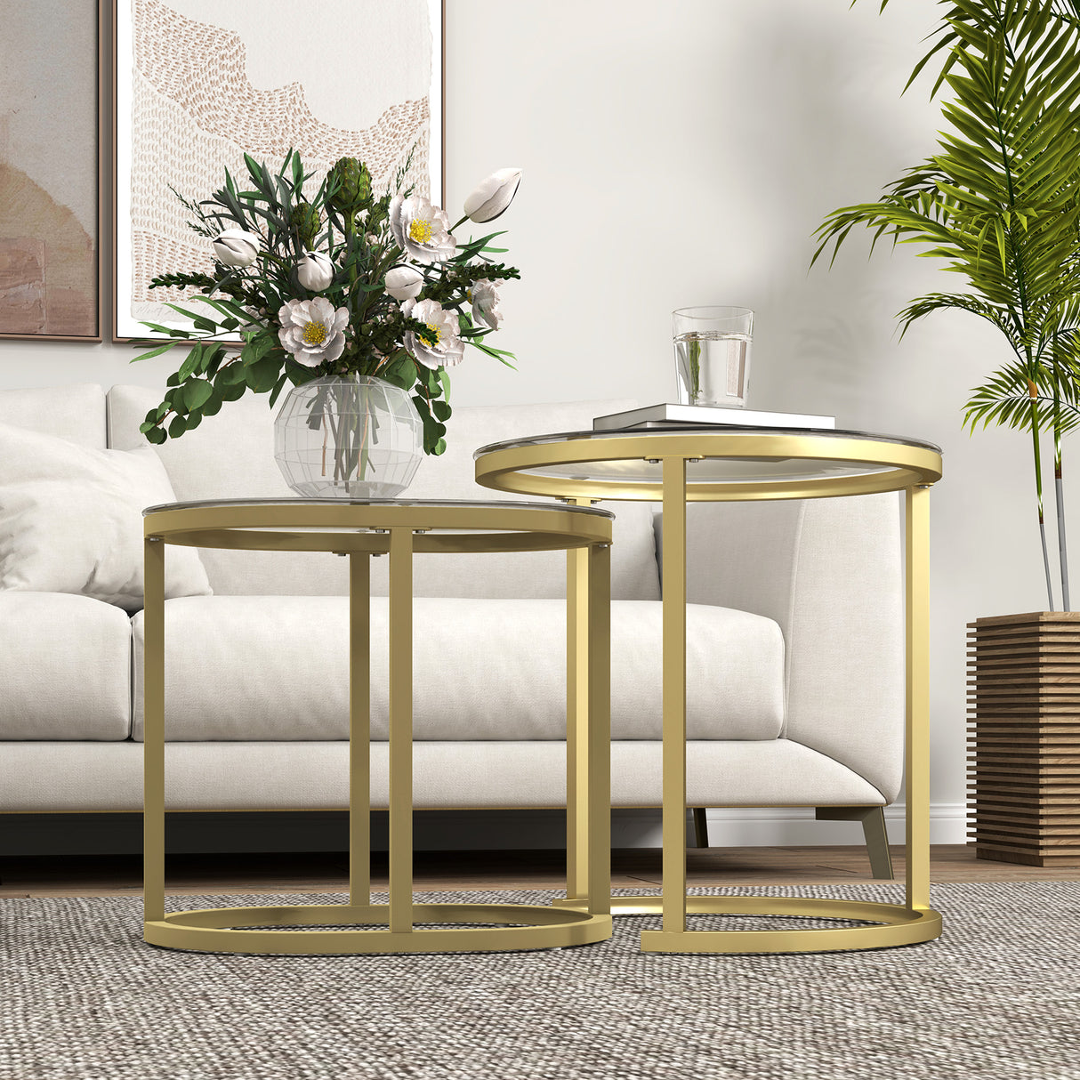 Glass Top Nesting Coffee Tables Round in Set of 2 - Velmora