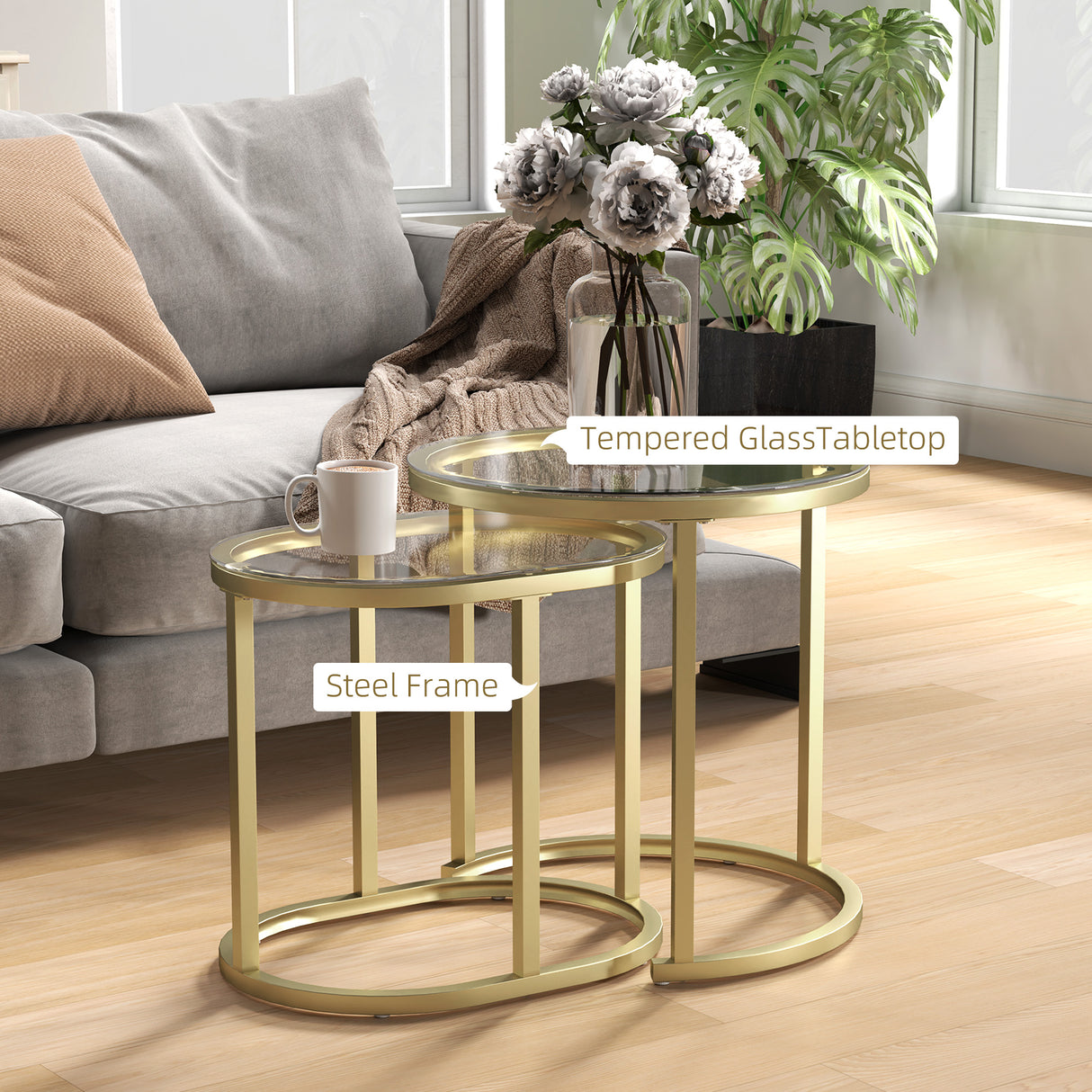 Glass Top Nesting Coffee Tables Round in Set of 2 - Velmora
