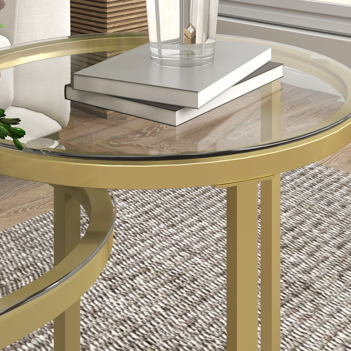 Glass Top Nesting Coffee Tables Round in Set of 2 - Velmora