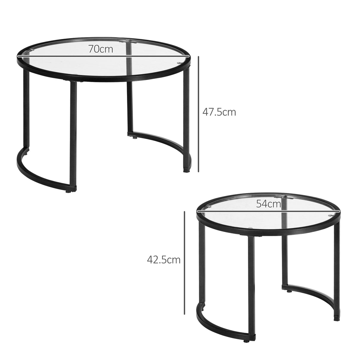 Glass Top Nesting Coffee Tables in Set of 2 With Black Steel Frame - Velmora