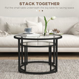 Glass Top Nesting Coffee Tables in Set of 2 With Black Steel Frame - Velmora