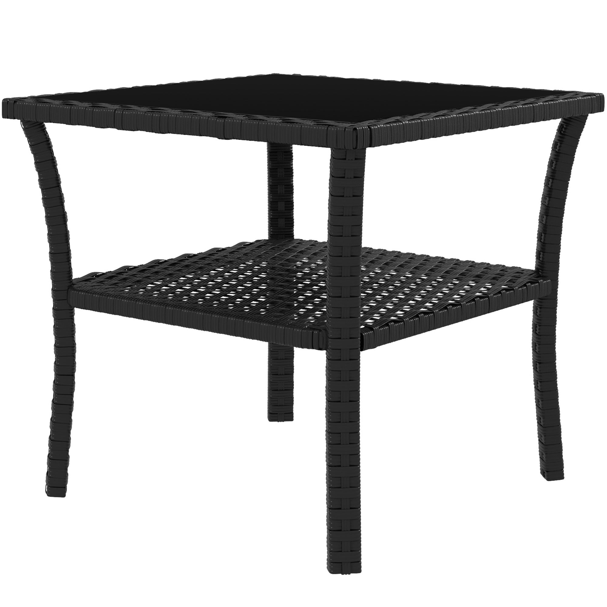Glass Top Outdoor Garden Coffee Table With PE Rattan Frame Square - Velmora