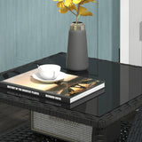 Glass Top Outdoor Garden Coffee Table With PE Rattan Frame Square - Velmora